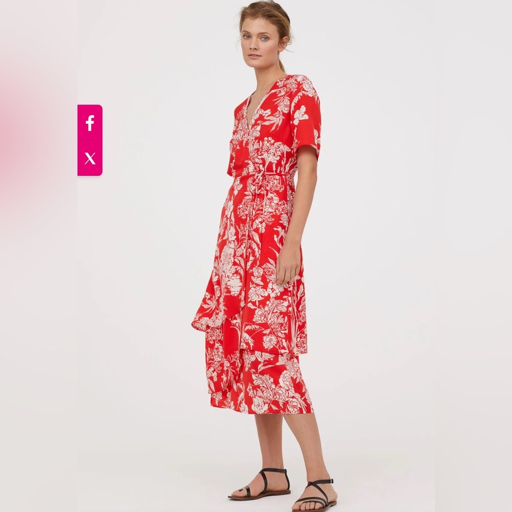 H&M red floral wrap dress. Size 2